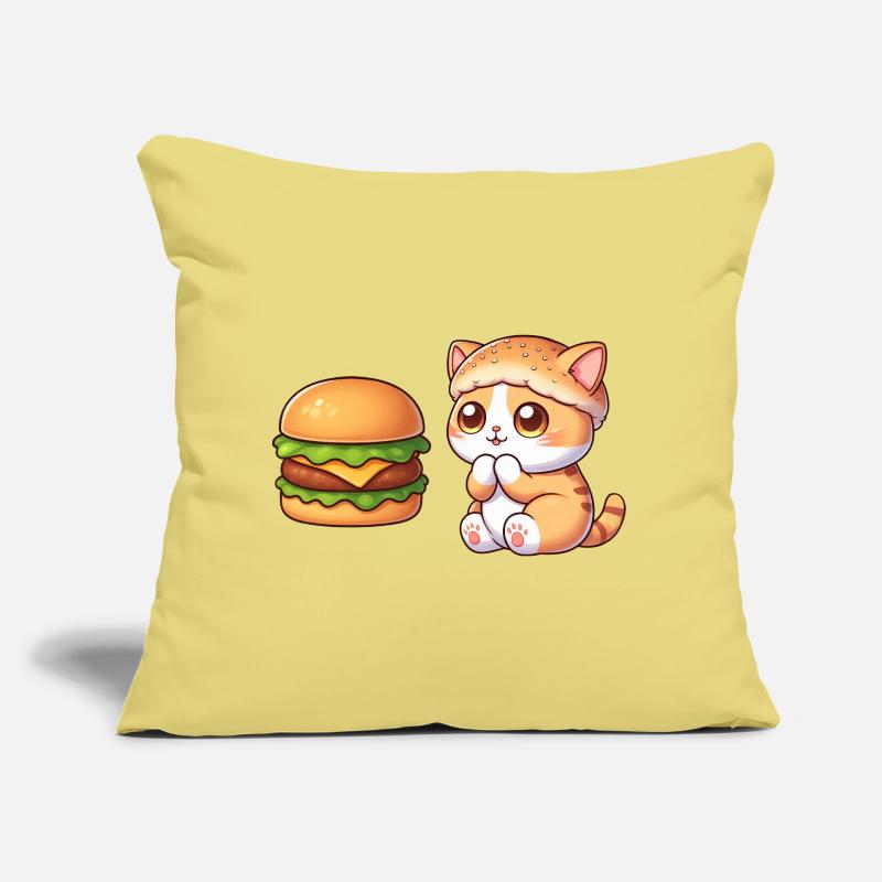 chat mignon dessin animé restauration rapide cheeseburger Coussin et housse de 45 x 45 cm