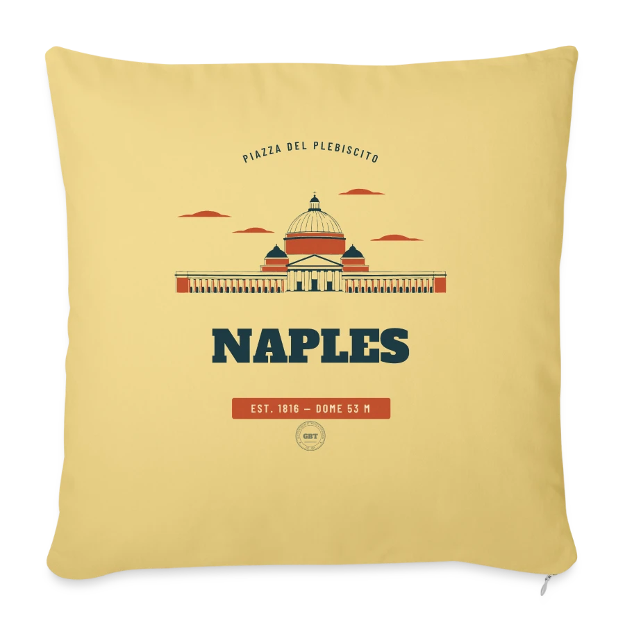Naples badge on a sofa pillow with filling 45cm x 45cm, washed yellow, front