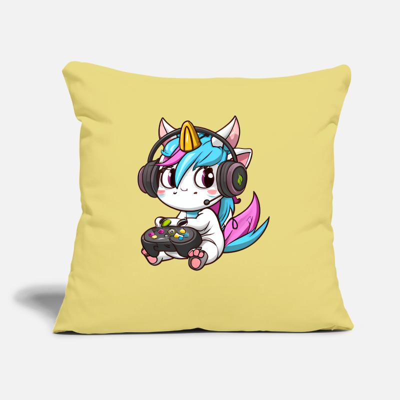 00234 süßes Einhorn mit Headset und Controller Sofakissen mit Füllung 45 x 45 cm
