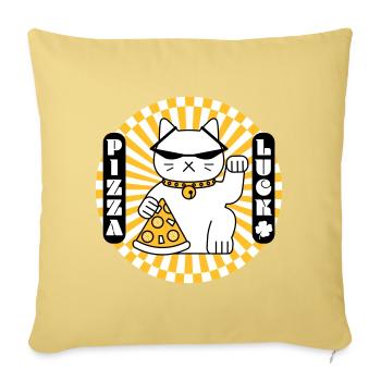 The lucky cat wishes you good pizza - Sofa pillow with filling 45cm x 45cm - washed yellow - Front