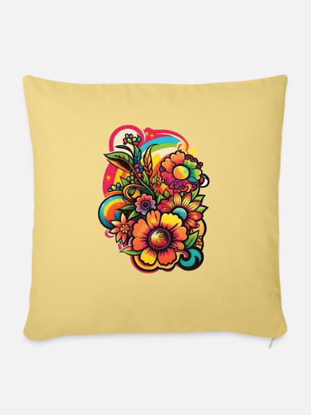 flowerpower Blumen Design - Sofakissen mit Füllung 45 x 45 cm - Hellgelb