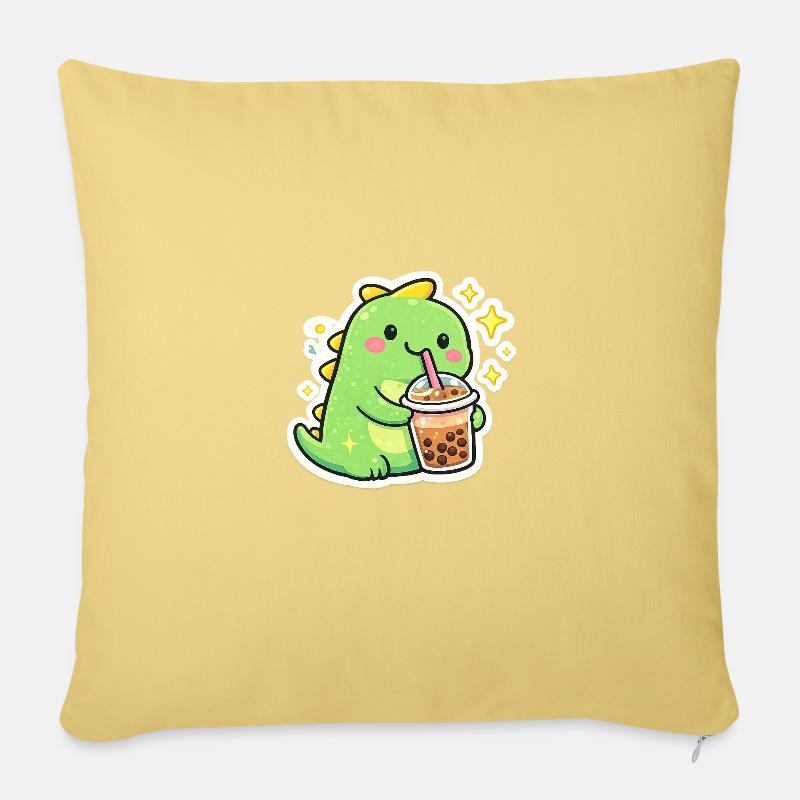 Süßer Dino mit Bubble Tea - Sofakissen mit Füllung 45 x 45 cm - Hellgelb
