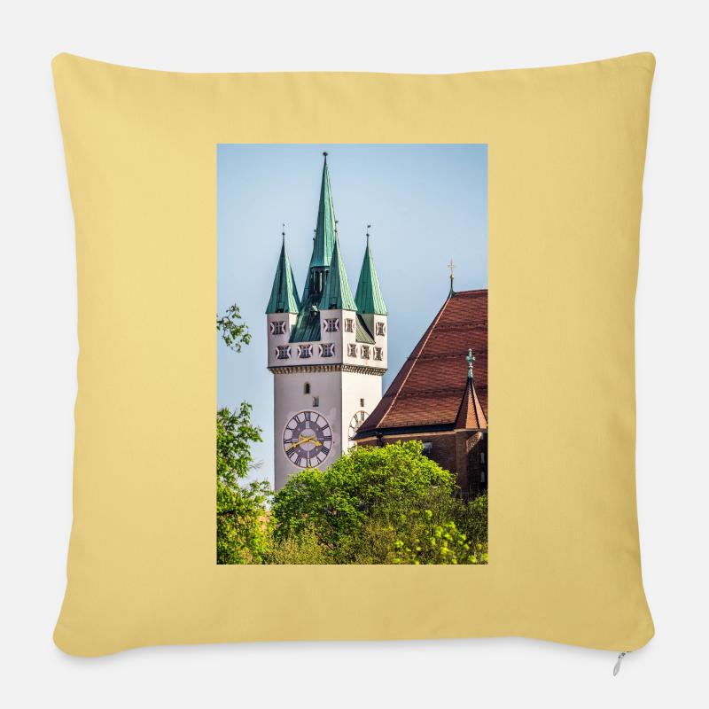 Straubing Stadtturm - Sofakissen mit Füllung 45 x 45 cm - Hellgelb
