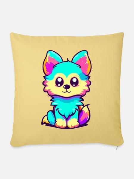 Netter bunter Fuchs - Sofakissen mit Füllung 45 x 45 cm - Hellgelb