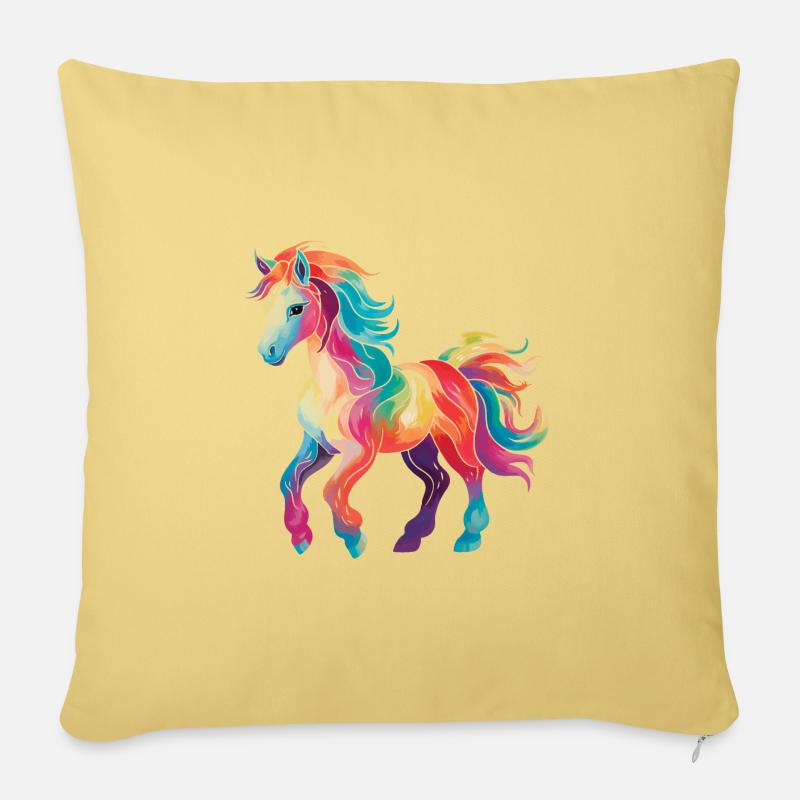 Poney coloré - Coussin et housse de 45 x 45 cm - jaune délavé
