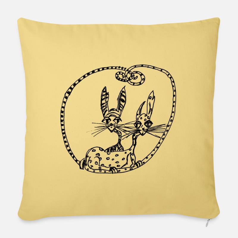 Doubles chats - Coussin et housse de 45 x 45 cm - jaune délavé