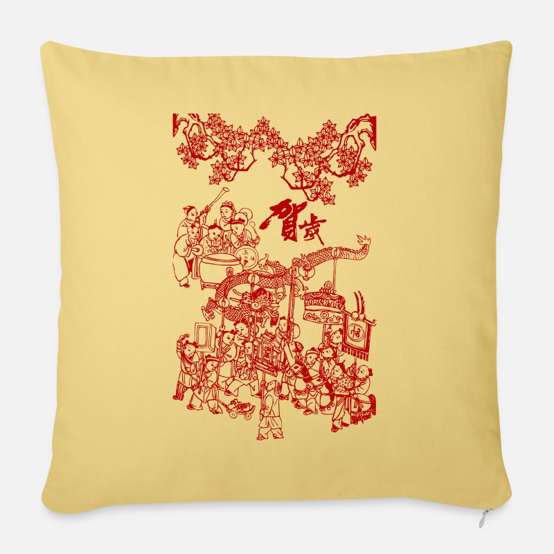 Folklore Chinois Graphique - Coussin et housse de 45 x 45 cm - jaune délavé