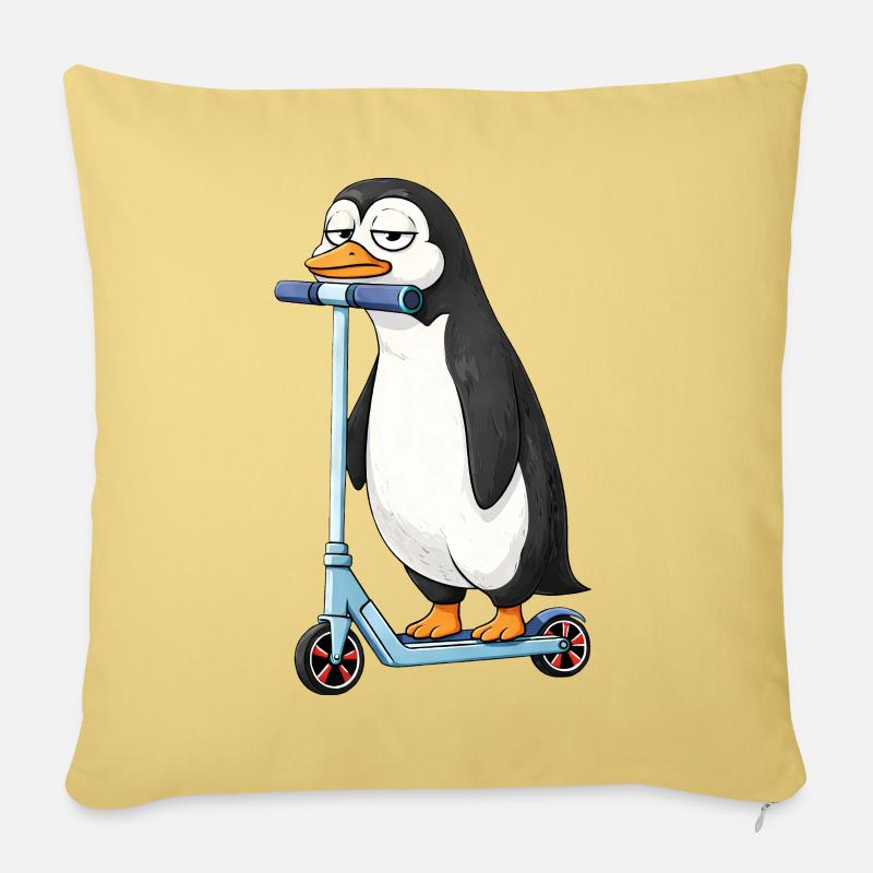 Amitié de dessin animé Penguin Scooter mignon - Coussin et housse de 45 x 45 cm - jaune délavé