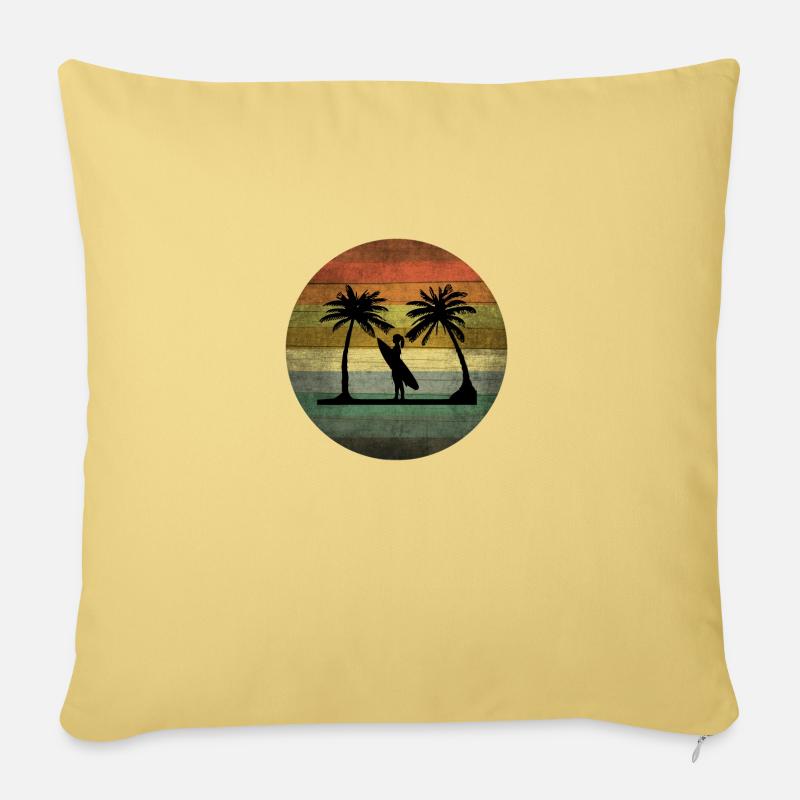 Surfeuse sunset vintage - Coussin et housse de 45 x 45 cm - jaune délavé