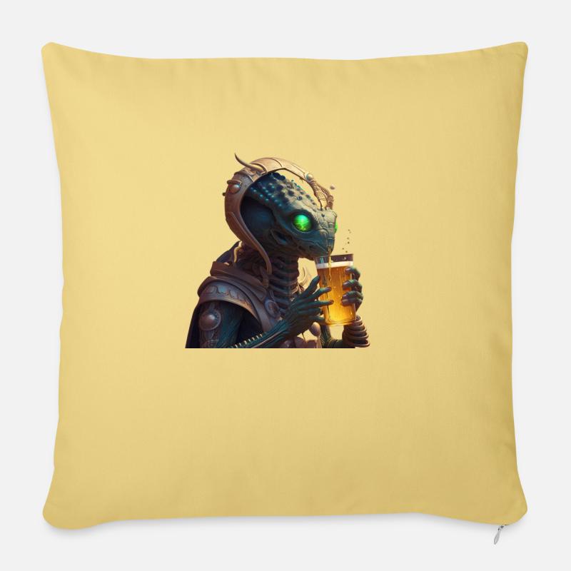 Alien boit de la bière - Coussin et housse de 45 x 45 cm - jaune délavé