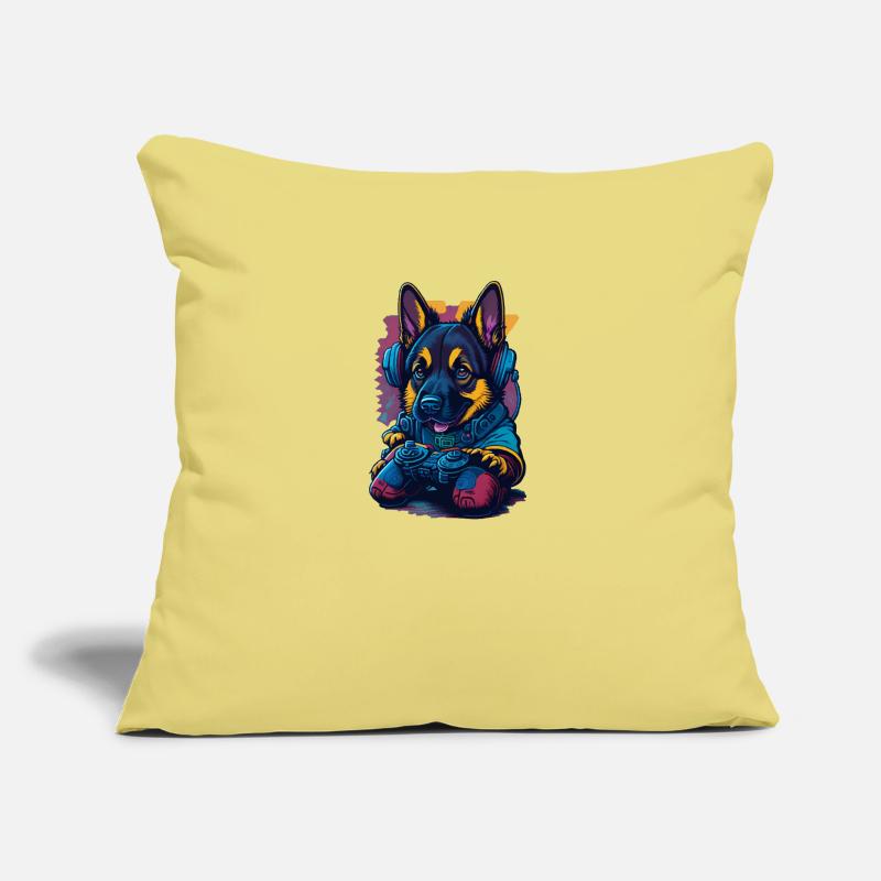German Shepherd puppy plays with game control Sofa pillow with filling 45cm x 45cm