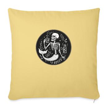 Skeleton mermaid with a glass of whisky - Sofa pillow with filling 45cm x 45cm - washed yellow - Front