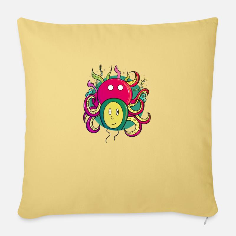 Mente de pulpo - Coussin et housse de 45 x 45 cm - jaune délavé