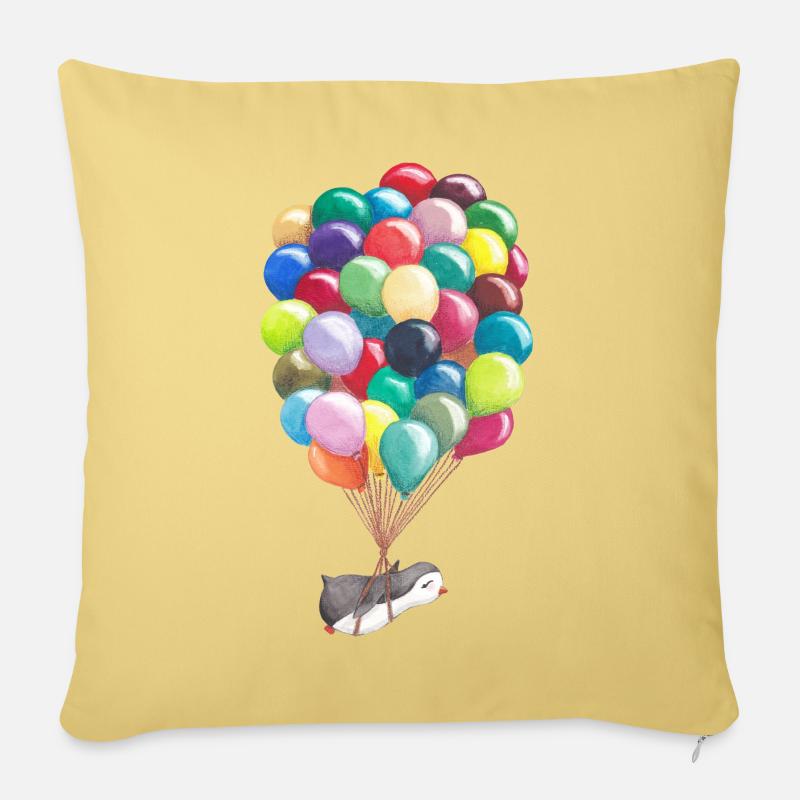 Pinguin fliegt mit Luftballons - Sofakissen mit Füllung 45 x 45 cm - Hellgelb