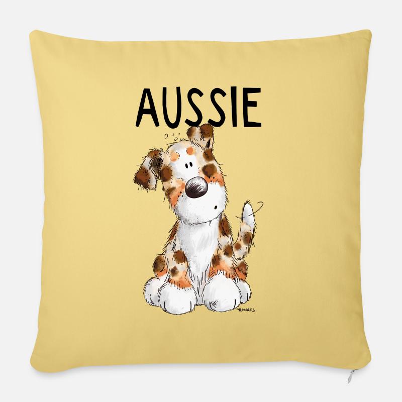 Fröhlicher Aussie - Australian Shepherd - Geschenk - Sofakissen mit Füllung 45 x 45 cm - Hellgelb