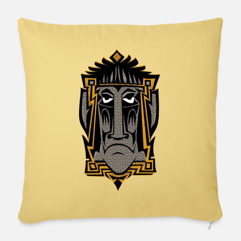 Tiki Moai Maske Aloha cool retro Schutzgeist - Sofakissen mit Füllung 45 x 45 cm - Hellgelb