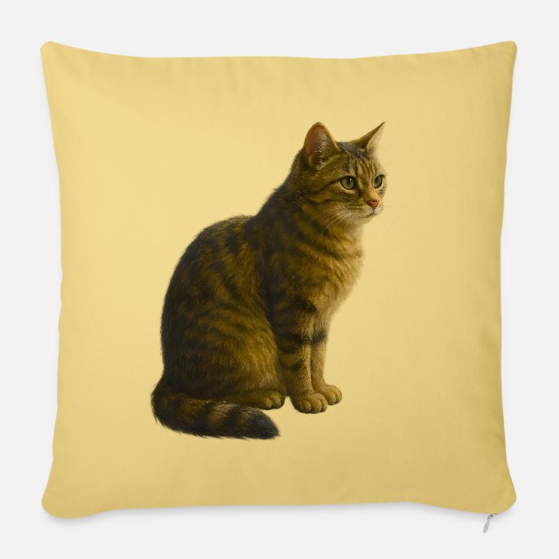 Chat tigré assis - Coussin et housse de 45 x 45 cm - jaune délavé