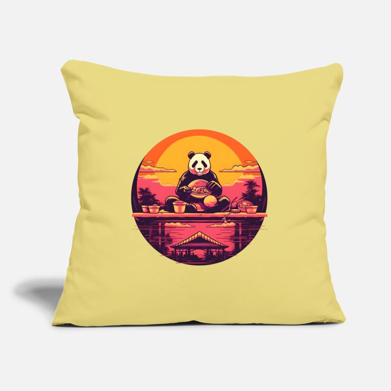 Synthwave mangeant Panda Japon Coucher de soleil Coussin et housse de 45 x 45 cm