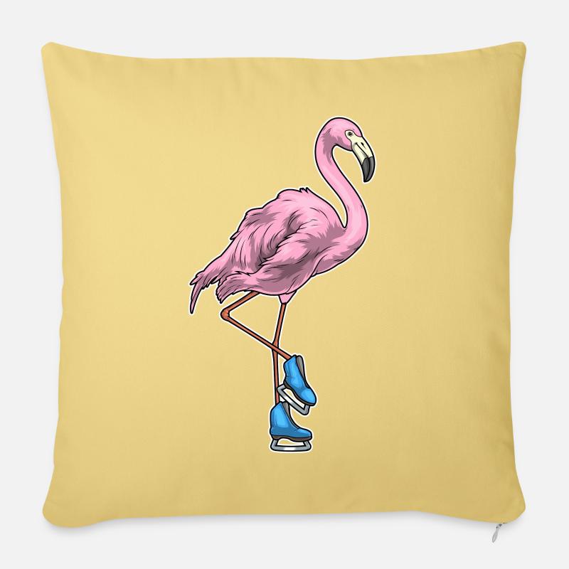 Flamingo Eislaufen Schlittschuhe Wintersport - Sofakissen mit Füllung 45 x 45 cm - Hellgelb