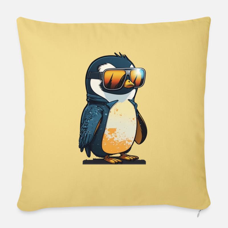 Cool Pinguin mit Sonnenbrille - Sofakissen mit Füllung 45 x 45 cm - Hellgelb