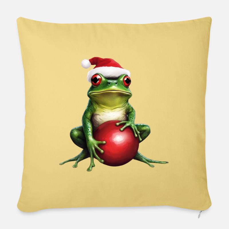 Frosch mit Weihnachtskugel 1 - Sofakissen mit Füllung 45 x 45 cm - Hellgelb