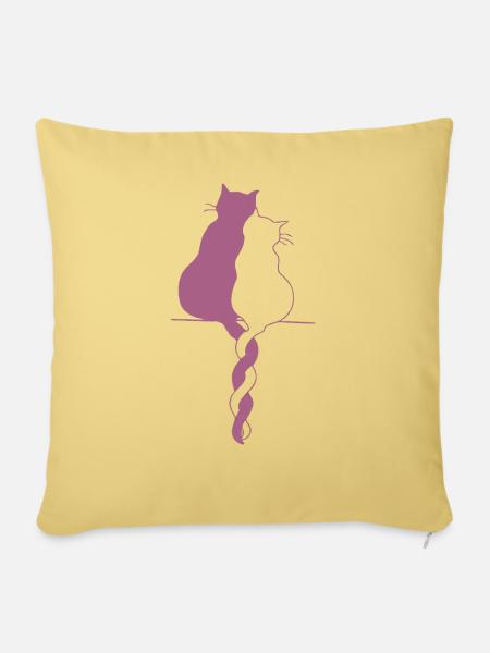 Lila Duo-Katzen. - Sofakissen mit Füllung 45 x 45 cm - Hellgelb