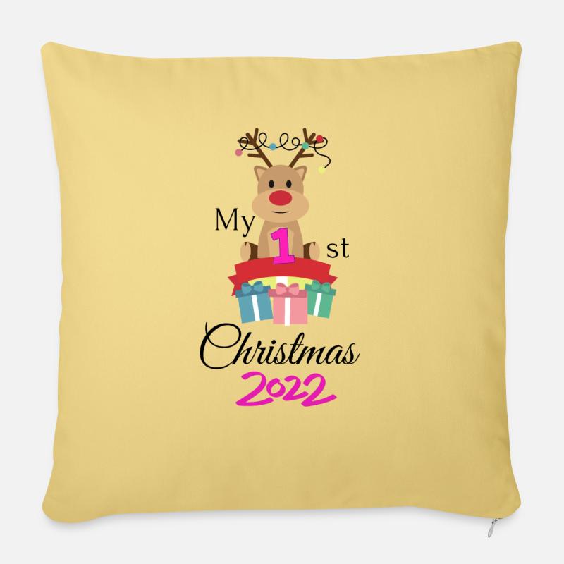 Mon premier Noël 2022 - Coussin et housse de 45 x 45 cm - jaune délavé