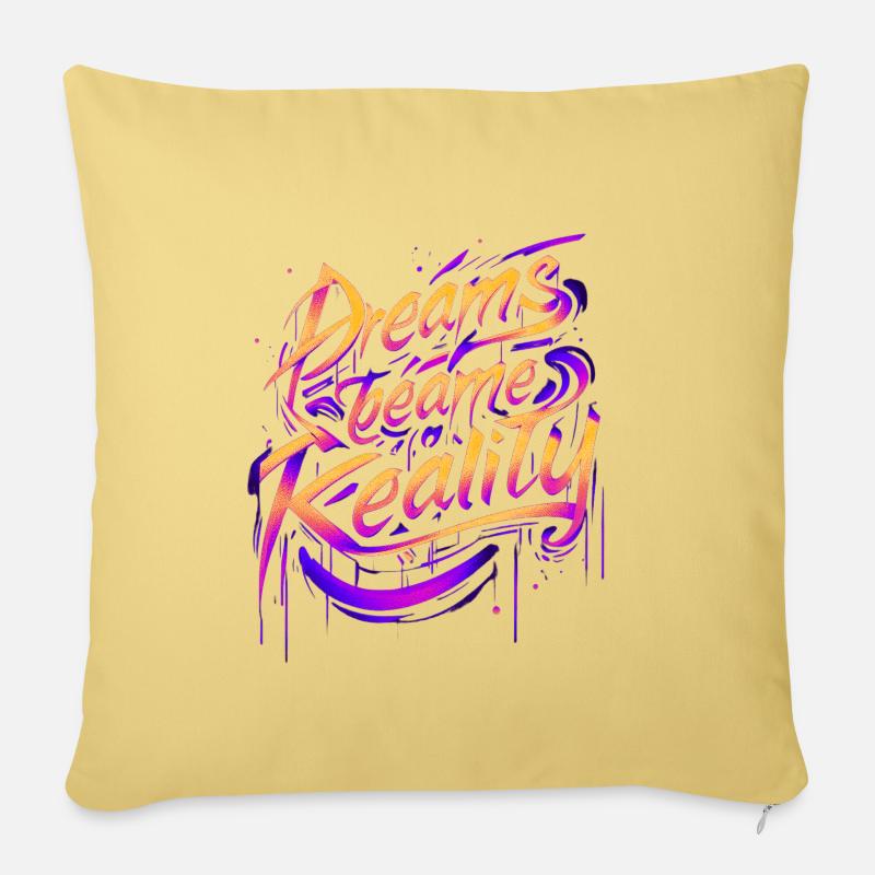 Rêves deviennent Réalité graffiti - Coussin et housse de 45 x 45 cm - jaune délavé