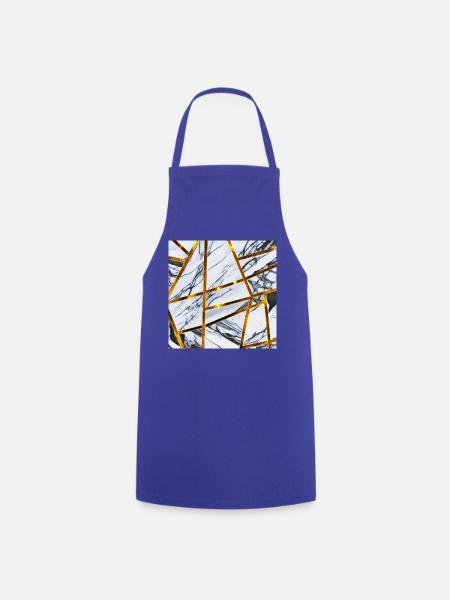 Marmor Weiß Gold - Kochschürze - Royalblau