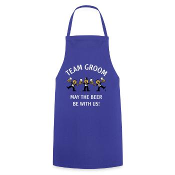 Team Groom (Caricature / Bière avec nous / 3C / W) - Tablier de cuisine - bleu royal - Devant - AI Model Male 185 dark (185cm)