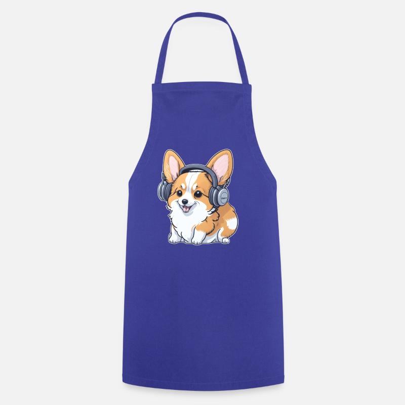 Corgi mit Kopfhörer - Kochschürze - Royalblau