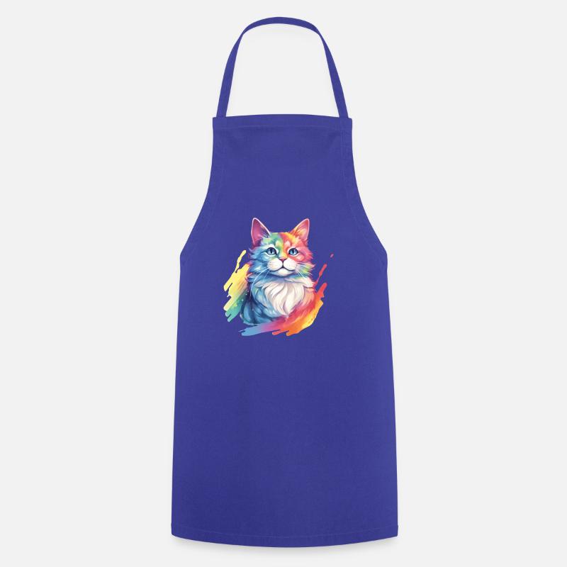 Rainbow Cat – Malerische Regenbogen-Katze - Kochschürze - Royalblau