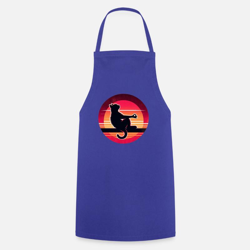 Silhouette de chat au coucher de soleil - Tablier de cuisine - bleu royal