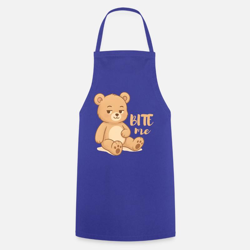 Cheeky teddy cutesy design with attitude - bite me - Cooking Apron - royal blue