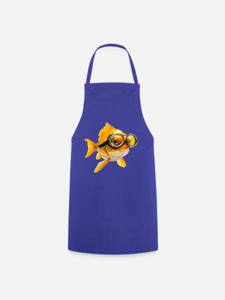 Goldfisch mit Taucherbrille - Kochschürze - Royalblau
