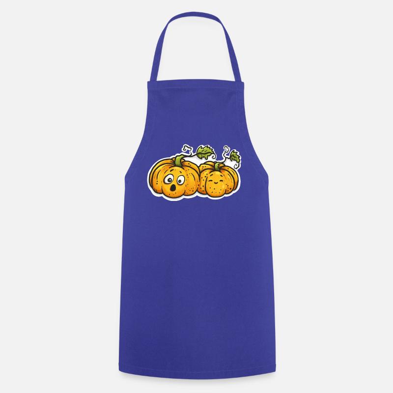 Cute Pumpkin Couple - Halloween Fall Comic - Cooking Apron - royal blue