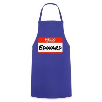 Bonjour, je m’appelle Edward Étiquette Étiquette Étiquette - Tablier de cuisine - bleu royal - Devant - AI Model Male 185 dark (185cm)