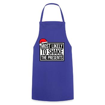 Le plus susceptible de secouer les cadeaux Noël Fun - Tablier de cuisine - bleu royal - Devant - AI Model Male 185 dark (185cm)