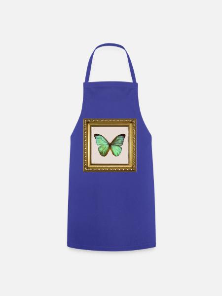 Smaragd-Schmetterling im goldenen Rahmen - Kochschürze - Royalblau