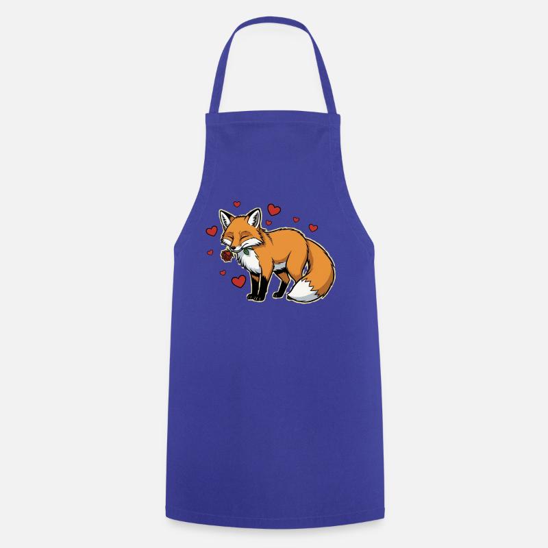 Romantic Fox with Rose - Cooking Apron - royal blue