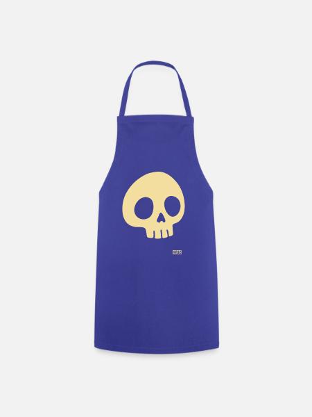 Beiger Totenkopf - Kochschürze - Royalblau