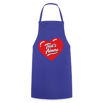 "That's AiMore" pun shirt with her - Cooking Apron - royal blue - Front - AI Model Male 185 dark (185cm)