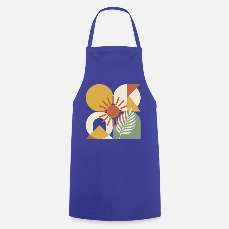 Boho Abstract Geometric Botanical Sunburst - Cooking Apron - royal blue