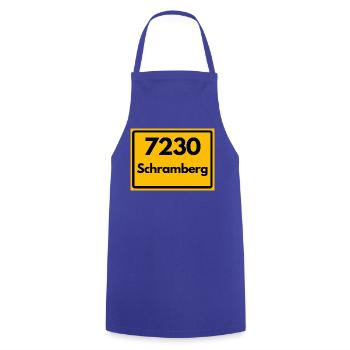ALTE POSTLEITZAHL PLZ RETRO 7230 SCHRAMBERG HEIMAT - Kochschürze - Royalblau - Vorne - AI Model Male 185 dark (185cm)