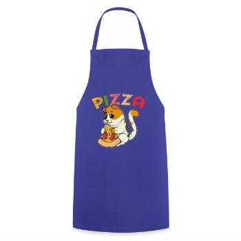 Pizza Cat : Chaton mignon avec du salami de pizza - Tablier de cuisine - bleu royal - Devant - AI Model Male 185 dark (185cm)
