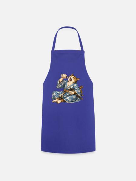 Samurai-Katzen-Sake im japanischen Ukiyo-e-Stil - Kochschürze - Royalblau