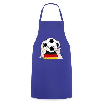 Balle du drapeau allemand : Mains tenant le ballon - Tablier de cuisine - bleu royal - Devant - AI Model Male 185 dark (185cm)
