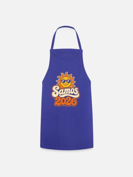 Samos Sonne 2026 Retro - Kochschürze - Royalblau