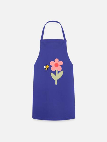 Biene und Blume – fröhliches Motiv - Kochschürze - Royalblau