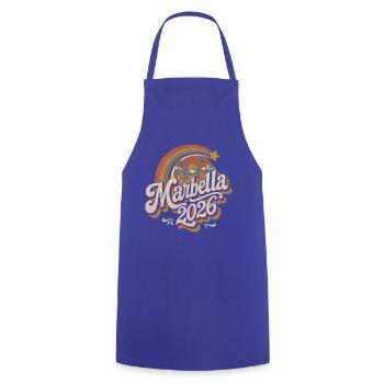Marbella 2026 Retro Strand-Design - Kochschürze - Royalblau - Vorne - AI Model Male 185 dark (185cm)
